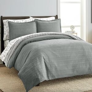 Scott Living Aero Designer Cotton Sharkskin Grey Duvet Cover Queen/Full 3 Pc Set